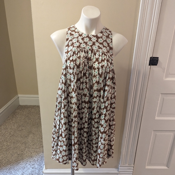 Free People Dresses & Skirts - Free People electric daisy brown, white and green swing dress size 8